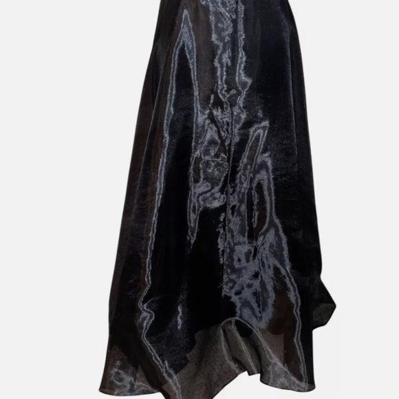 JS Collections Black Lined Shimmer Asymmetrical Maxi Skirt for a Night Out - Picture 10 of 10